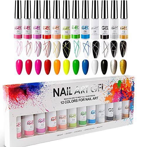 CREAMOON Painted Gel Nail Polish Set Gel Nail Art Polish Set 12 Colors Gel Paint Kit Nail Art Painting Gel Tools DIY Drawing Nail Gel for Nail Art Design