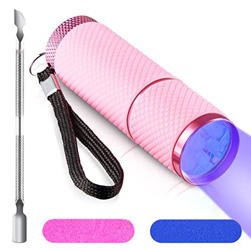 Chumia Mini UV LED Nail Lamp for Gel Nails with 9 LED and Nail Cuticle Pusher Portable Gel LED UV Nail Lamp Stainless Steel Manicure Tool with 2 Pieces Nail Files for Girl Woman Home (Blue)