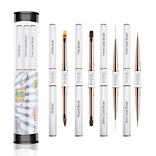 Yasterd Nail Art Brushes Set - Professional 5pcs Double-Ended Acrylic Nail Art Brushes Liner Detail Thin Brushes for Drawing Design Brushes Gel Builder Brushes 3D Nail Art Tools for Salon at Home DIY Manicure