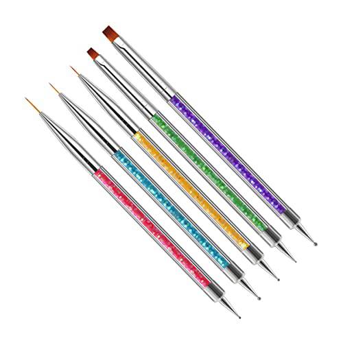 Nail Art Brushes, MIUXIA 5PCS Gel Nail Polish Brushes Double Ended Nail Design Pen Liner Brush Dotting Pen Nail Drawing Tools Nail Art Pen Set for Nail Art Designs