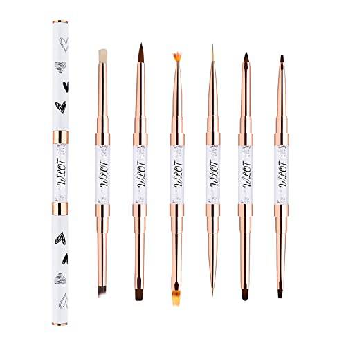 Nail Art Brushes, WLOT Nail Art Tools Double Ended Nail Art Design Pen, Builder Gel Brush, Striping Nail Art Brushes for Long Lines, 3D Nail Drawing Pen for Salon at Home DIY Manicure (White, 6PC)