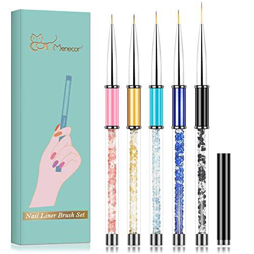 5 Pcs Nail Art Liner Brushes Set,Brush Nail Design Drawing Pen Ultra Fine Tip(5/7/9/10/17mm) with Acrylic Rhinestone Handle,3D Painting Decorative Nail Tools for Home DIY and Salon