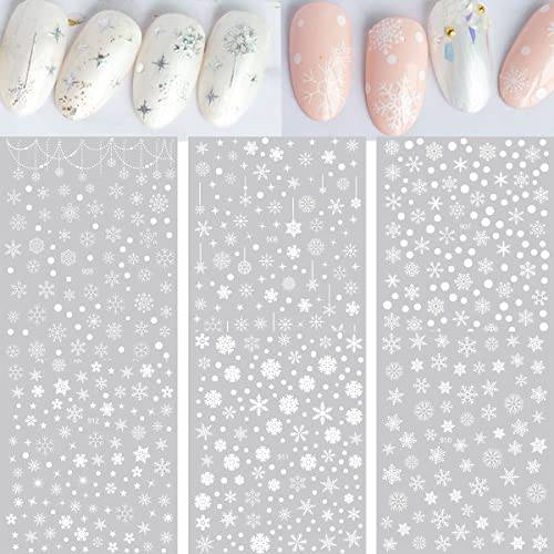 Snowflakes Nail Stickers 6 Sheets White Shining Gold Nail Decals for Holiday DIY Designs Decoration Manicure and Gift