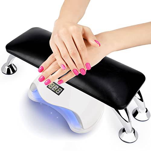 Nail Arm Rest for Acrylic Nails, Microfiber Leather Nail Hand Rest Cushion for Nails, Soft Hand Pillow Footstool with 4 Stainless Steel Stands Thick Sponge Nail Pillow for Nail Tech Use (Black)