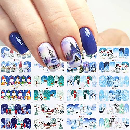 Winter Nail Art Stickers Christmas Nail Decals Cute Snowman Elk Designs Snowflake Water Decals Star Deer Xmas Tree Nail Designs Christmas New Year Slider Manicure Tips Wraps Charms Nail Decorations
