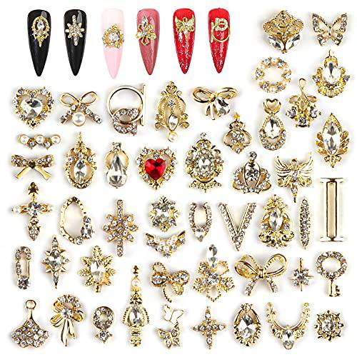 EBANKU 48 PCS 3D Nails Art Rhinestones Luxury Shiny Nail Diamonds Rhinestones Metal Nail Jewels for Alloy Nail Decorations