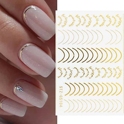 3D Lines Nail Stickers Rose Gold Metal Nail Art Decals 8 Sheets Stripe Lines Letters French Tips Self-Adhesive Nail Decals Curve Nail Art Sliders Nail Supplies for Women Manicure DIY Decorations