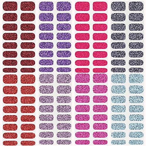 Full Cover Nail Art Stickers,Thin Color Street Solid Nail Strips Sticker Nails Glitter, Solid Sticker Nails Street, Real Nail Polish Strips, Self-Adhesive Solid Nail Art Decal Strips Sticker Nails for Women (8 Sheets 128 Pieces)