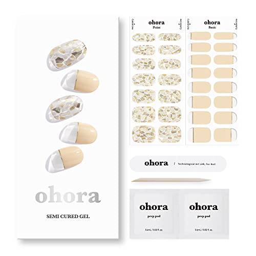 ohora Semi Cured Gel Nail Strips (N Lazy Sunday) - Works with Any Nail Lamps, Salon-Quality, Long Lasting, Easy to Apply & Remove - Includes 2 Prep Pads, Nail File & Wooden Stick - Pink