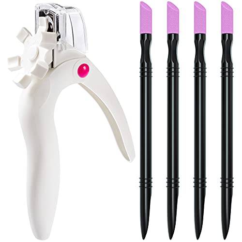 ANCIRS White Acrylic Nail Clipper & 4pcs Black Nail Polish Carving Pens, Adjustable Stainless Steel Nail Trimmer with Catcher, Artificial Fake Nail Tip Cutter for False Nail Art Manicure Project