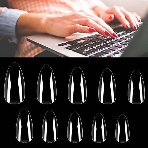 Refers to Dazzle Clear Short Almond Nail Tips Full Cover Short Almond Fake Nails 500Pcs Acrylic Almond Shaped Press on Nails For Nail Extension Nail Art, Home DIY Nail Salon