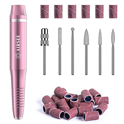 Electric Nail Drill USB Pen Sander Polisher Professional Compact Electrical File Kit Acrylic Nails Efile Drill Manicure Pedicure Shape Supply 6 Drill Bits 26 Sanding Bands Glass File Brush (A Pink)