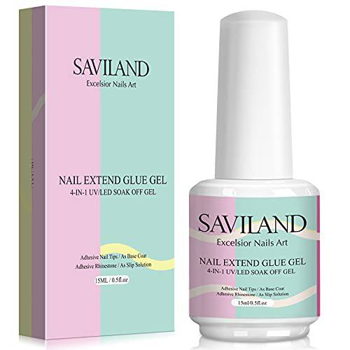 Saviland 15ML Nail Glue Gel - 4-in-1 U V Nail Glue Gel for Nails (Curing Needed), Professional Gel X Nail Glue for Fake Nails Soft Gel Nail Tips Nail Glue for Press on Nails