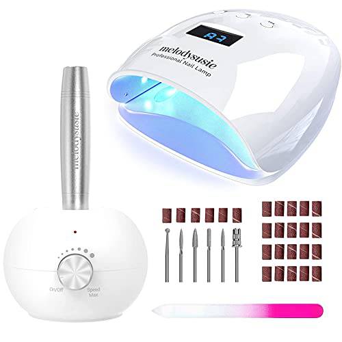 MelodySusie 54W UV LED Nail Lamp with Electric Nail Drill, Compact Efile Kit for Shaping, Buffing, Removing Acrylic Nails, Gel Nails Manicure Pedicure Polishing Shape Tool, High Speed, Low Heat