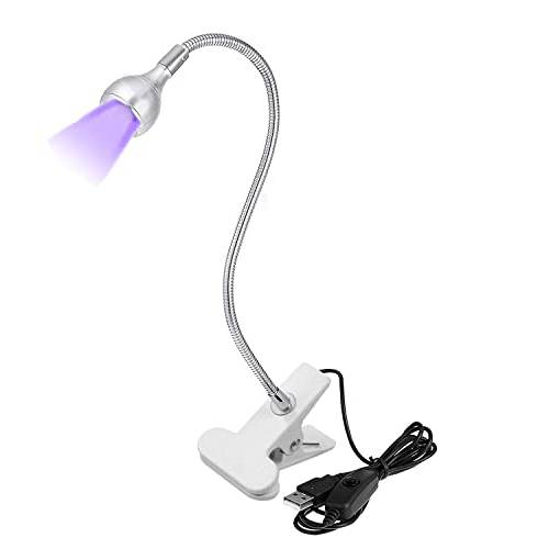 Bovmics USB 3W LED UV Ultraviolet Phone Glue Curing Lamp,UV Led Nail Lamp for Gel Nails,Portable Clamp Flexible Desk Lamps for Mobile Repair,Plug and Play Silver
