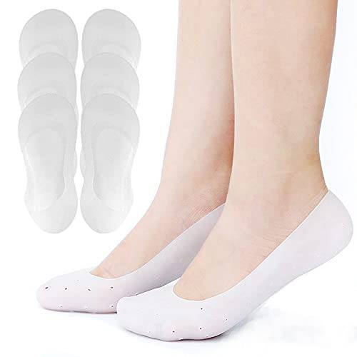 JEWYOCO Moisturizing Socks 3 Pairs Soft Breathable Spa Repairing and Softening Dry Cracked Feet Skins Ventilate Style White Size 5-9