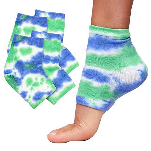 ZenToes Moisturizing Heel Socks 2 Pairs Gel Lined Toeless Spa Socks to Heal and Treat Dry, Cracked Heels While You Sleep (Regular, Blue Tie Dye)