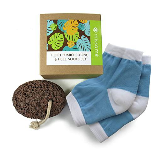 Missamé Rough Pumice Stone For Feet and Moisturizing Gel Heel Socks For Cracked Skin On Foot