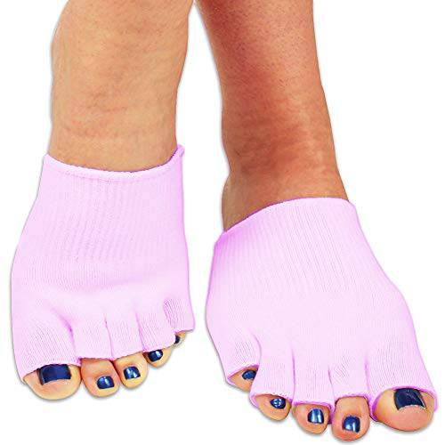 AtelierUSA Gel-Lined Compression Toe Separating Socks Dry Forefoot Cracked Skin Moisturising Protector Spacer Stretcher Separator (Medium, Pink)