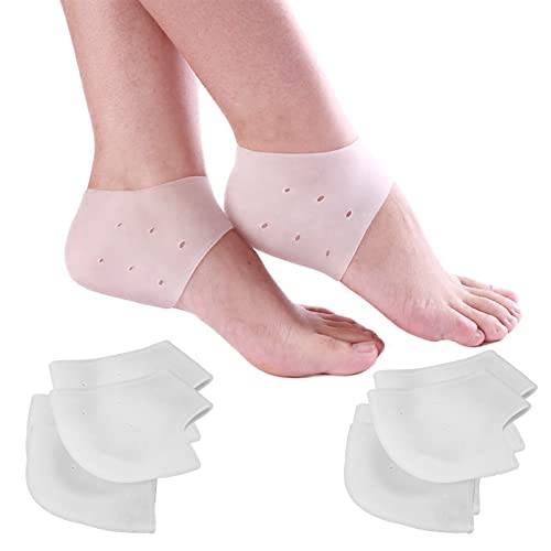 IZSELF(4Pairs) Gel Heels Protectors for Men&Women Breathable Silicone Protector Heel Pads Cushion Heal Dry Cracked Moisturizing Heel Cups for Heel Pain Plantar Fasciitis Blisters Prevention