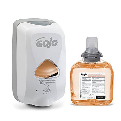 GOJO Premium Foam Antibacterial Handwash, Fresh Fruit Scent, TFX Starter Kit, 1-1200 mL Foam Hand Soap Refill + 1 - GOJO TFX Dove Grey Touch-Free Soap Dispenser - 5362-D1