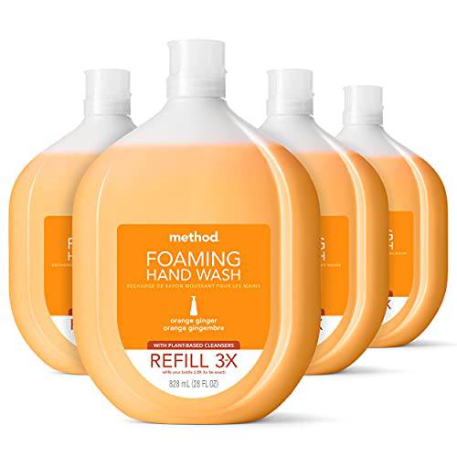 Method Foaming Hand Soap Refill, Orange Ginger, Recyclable Bottle, 28 oz, 4 pack