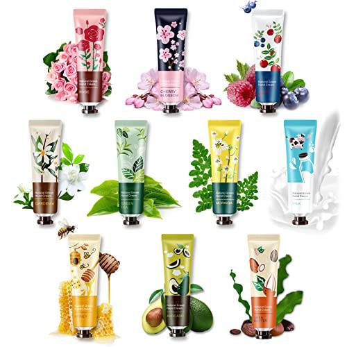 QIUFSSE 10 Pack Hand Cream Set for Dry Hands Body Hand Care Cream for Dry Cracked Hands Natural Plant Fragrance Moisturizing Travel Size Hand Lotion Bulk Gifts for Women-30ml