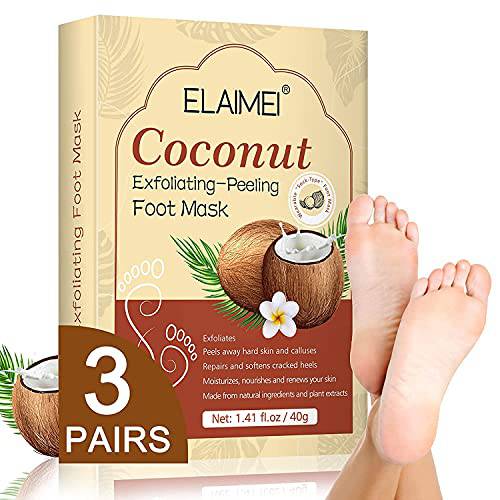 Foot Peel Mask 3 Pack,Natural Exfoliating Foot Masks for Dry Dead Skin,Callus,Repair Rough Heels for Men and Women(Coconut)