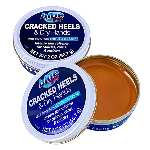 Blue Goo Cracked Heels & Dry Hands Intense Skin Softener - for Calluses, Corns & Elbow Dryness Relief, Fast- Penetrating Hydrating Moisturizer, Made w/ 100% Pure Emu Oil & Beeswax, 2 oz (2 Pack)