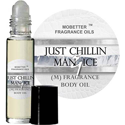 Just Chillin Man & Ice Men Cologne Body Oil 1/3 oz roll on Glass Bottle by Mobetter Fragrance Oils