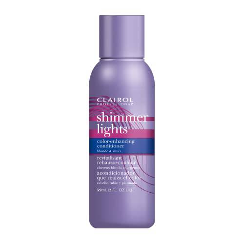 Clairol Professional Shimmer Lights Purple Conditioner, 2 fl. Oz | Neutralizes Brass & Yellow Tones | For Blonde, Silver, Gray & Highlighted Hair