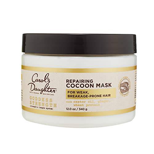 Carol’s Daughter Goddess Strength Repairing Cocoon Hydrating Hair Mask for Dry Damaged & Curly Hair, Restores Moisture, Made with Castor Oil, 12 Oz, White