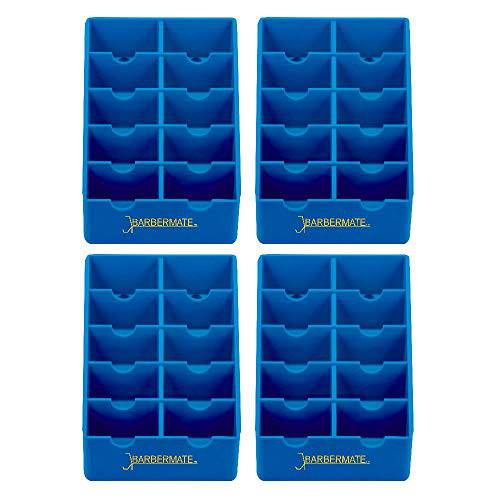 4 Pack BarberMate Blade Rack Storage Tray - Holds 10 Clipper Blades (Blue)