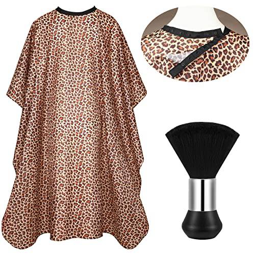 Professional Hair Cutting Cape with Adjustable Snap Closures, Leopard Salon Barber Cape and Neck Duster Brush for Haircut Beard Hairdressing 46.8 × 56 Inch