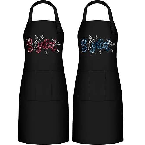 Hair Stylist Apron Hairstylist Salon Apron with Rhinestone Tools and 3 Pockets Waterproof Hairdresser Barber Aprons
