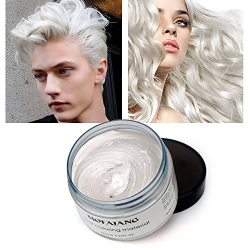 White Hair Coloring Wax, Temporary Hair Color Dye, Instant Hair Clay for Men and Women, Natural Hair Dye for Christmas Hair Style Cosplay & Party, Halloween (White)