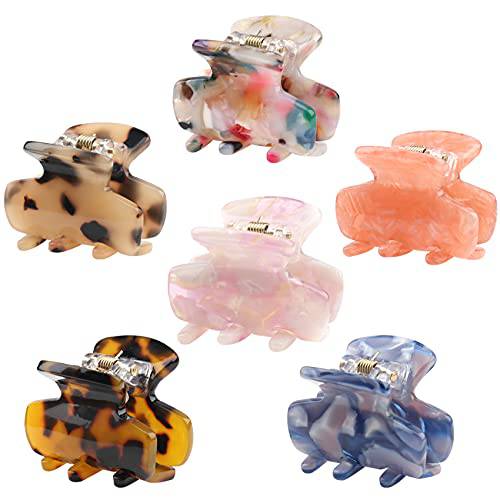 6 PCS Small Hair Claw Clips 1.4 Inch Tortoise Claw Clips for Women Girls Mini Size Leopard Print Acrylic Hair Claws French Design Jaw Clips Non-Slip Strong Hold Hair Clips Hair Grip Catch Barrette
