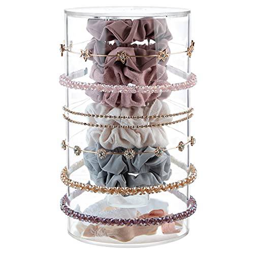 Yofi Design Headband and Scrunchie Holder with room on the bottom for small hair accessories. Clear Display, Acrylic Organizer for all hair accessories, Bows, Hair Ties, Clips, Pins & More,