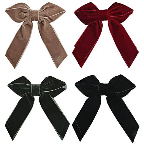 DEEKA 4 PCS 6 Large Velvet Bows Hair Clips Barrettes Hair Accessories for Women and Girls
