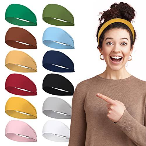 LOTUS78 Headbands for Women. 12 Pack Head Bands, Soft Fabric Hair Bands for Women’s Hair. Elastic Sweat Band for Women, Trendy Womens Headbands. Classy Head Band - Boho Headbands for Exercise & Yoga. (Feel Icon)