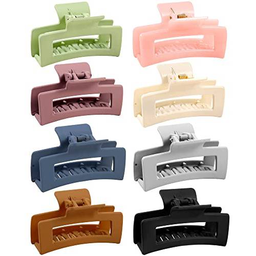 8pcs Hair Clips Set, Non-slip Hair Claw Clips 3.5 in. Acrylic Banana Rectangle Claw Clips Matte Hair Clips Hair Clamps Hair Styling Accessories for Women Girls Thin to Thick Hair, Colorful Series