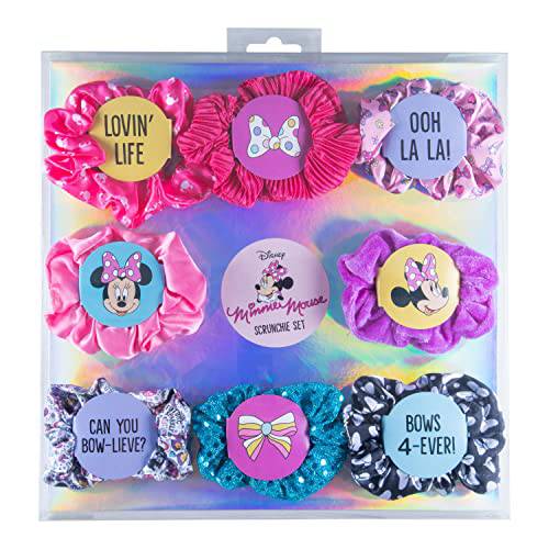 Minnie Mouse - Scrunchies - 8 Pcs Assorted Hair Scrunchies- Hair Ties - Hair Accessories for Girls - Soft Ponytail Holder - Perfect for Thick Curly Thin Long Short Wet or Dry Hair - 4 Solid Colored Scrunchies- 4 Graphic Scrunchies - Perfect Giftible Box for Birthdays and Holidays
