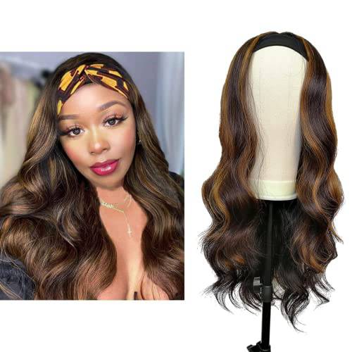 YIJUNDEMA Brown Body wavy headband wig for Black Women Half Wigs Glueless Nature Looking 150% Density Synthetic wigs