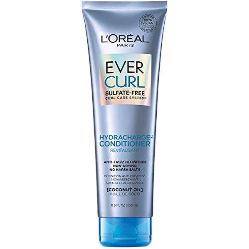 L’Oreal Paris EverCurl Sulfate Free Conditioner for Curly Hair, Lightweight, Anti-Frizz Hydration, Gentle on Curls, with Coconut Oil, 8.5 Fl Oz (Packaging May Vary)