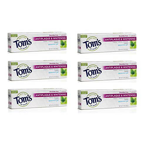 Tom’s of Maine Antiplaque Plus Whitening Gel, Spearmint, 4.7 Ounce (Pack of 6)