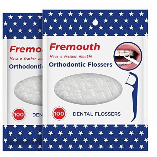 Fremouth Orthodontic Flossers for Braces - Ortho Dental Floss Picks, 100 Count (Pack of 2)