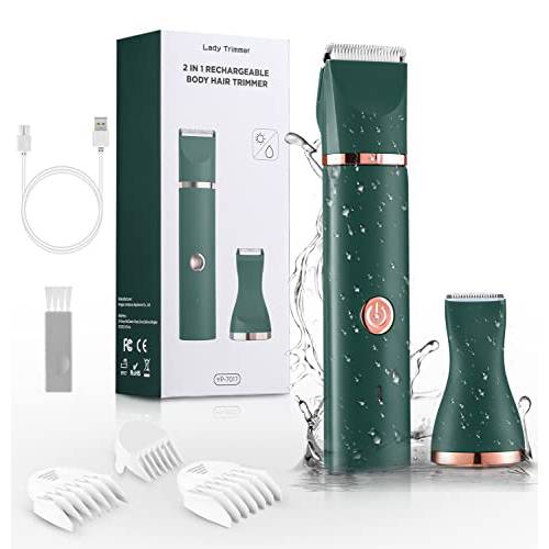 Bikini Trimmer for Women, YBLNTEK 2-in-1 Electric Razors for Women, Electric Lady Clipper Pubic Hair Groomer, Hair Removal Razor Body Trimmer for Women Arms,Legs and Armpits, IPX7 Waterproof Wet/Dry
