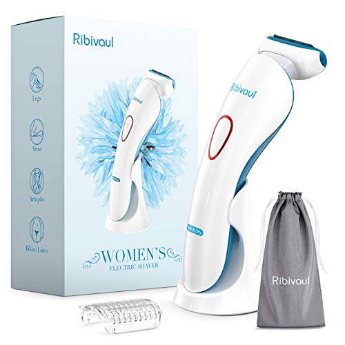 Women‘s Electric Razor, Ribivaul Electric Lady Shaver with 3-1 Shaving Blade, Fast Charging Cordless Women Bikini Trimmer with Long Battery Life, Wet and Dry Use Razor for Armpits, Arms, Legs (Blue)