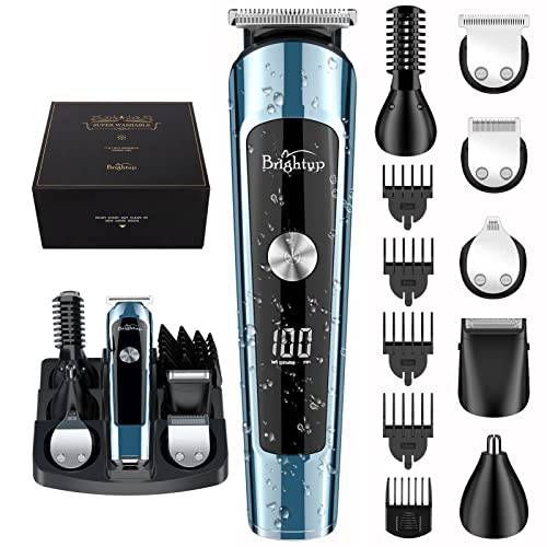 Brightup Beard Trimmer for Men, Cordless IPX7 Waterproof Hair Clippers Hair Trimmer for Mustache, Body, Facial, Nose Hair Cutting, Gifts for Men, Electric Razor with LED Display, USB Rechargeable