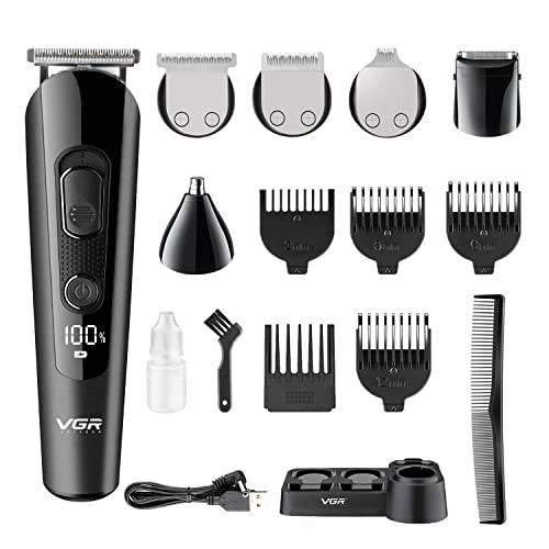 VGR VOYAGER Beard Trimmer for Men Hair Clipper Grooming kit Nose Body Mustache Ear Facial Cutting Groomer USB Rechargeable LED Display Queit